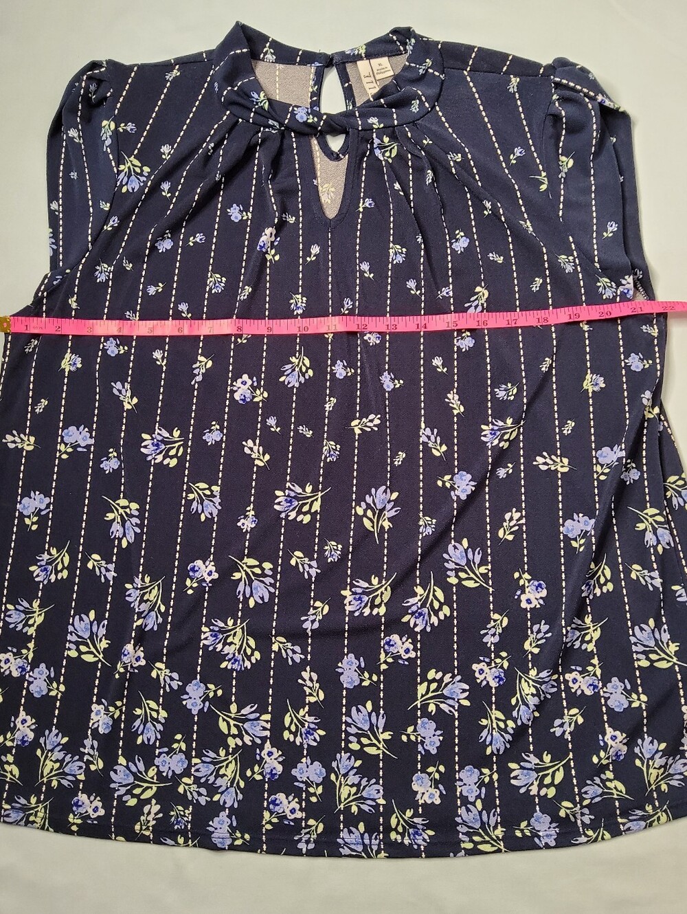 Elle Gibbs Garden Navy Blue Floral Mockneck Top - Picture 4 of 6